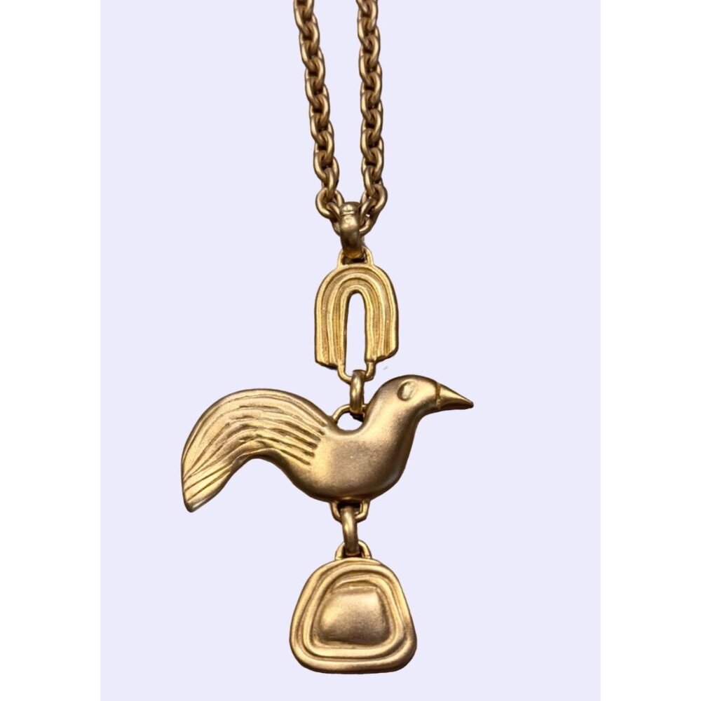 Matte bright saturated gold tone bird charm necklace 90's